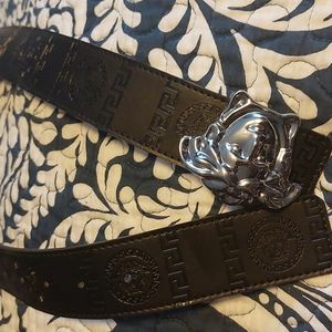 Black leather Versace men's belt